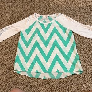 Modcloth Green and White Chevron Long Sleeve Top
